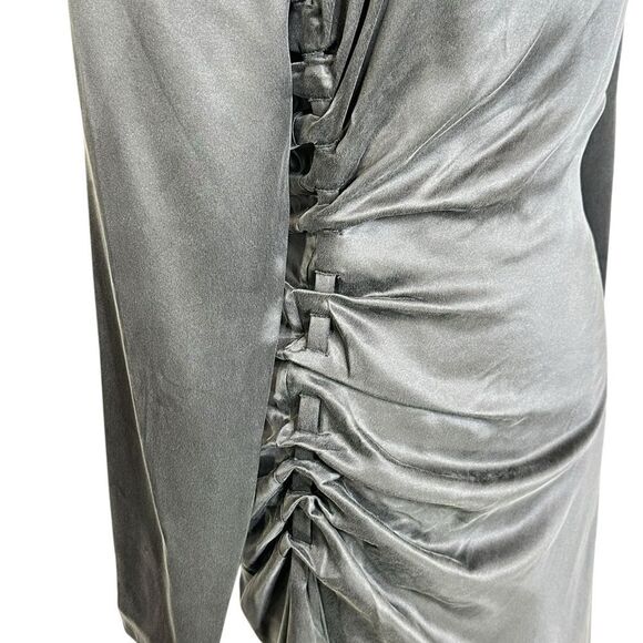 Equipment Annalise Black Silk Asymmetrical Midi Dress | Size 6 - Picture 7 of 12